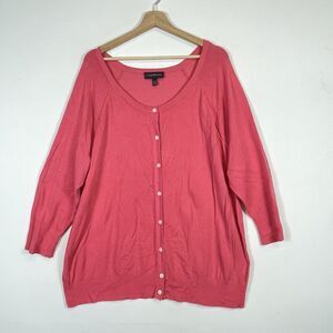 Lane Bryant Solid Pink 3/4 Sleeve Fine Knit Cardigan‎ Sweater Womens 26 28